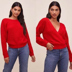 ASTR SERENA Red SWEATER reversible v-neck Medium